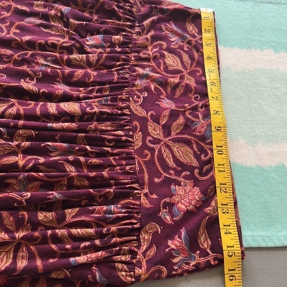 Chaps Burgundy Floral Print 100% Cotton Stretch Full Tiered Midi Skirt - Picture 7 of 8